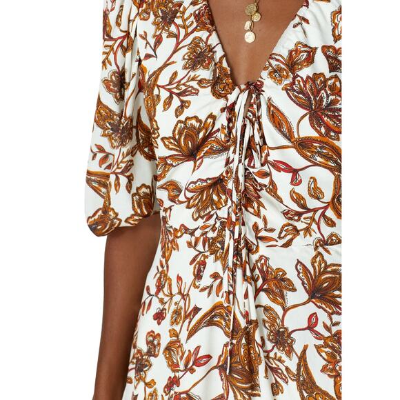 Nicholas Dress Womens 8 White Orange Floral‎ Printed Danielle Linen Midi - Picture 13 of 13